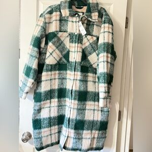 Abercrombie & Fitch Green and Cream Plaid Coat